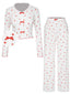 Weiß 1970er Herz Bogen Lange Ärmel Pyjama-Set