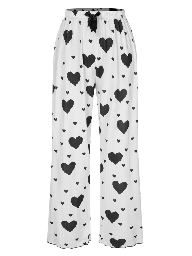 Rot 1970er Herzen Stricken Spaghetti Träger Pyjama