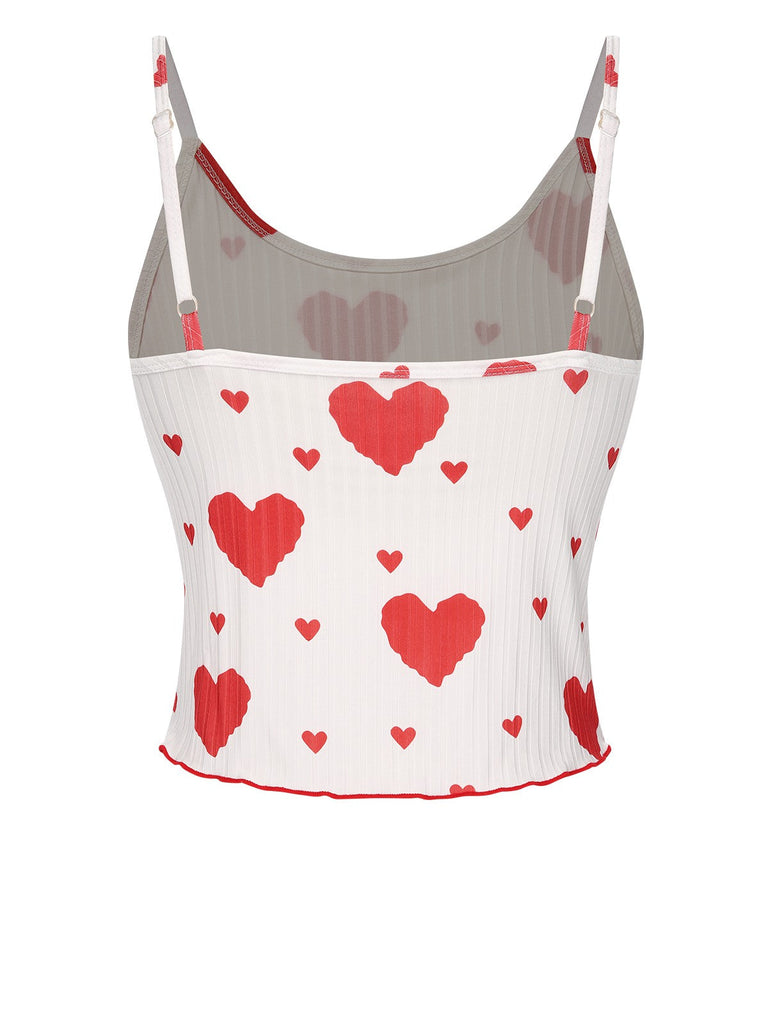 Rot 1970er Herzen Stricken Spaghetti Träger Pyjama