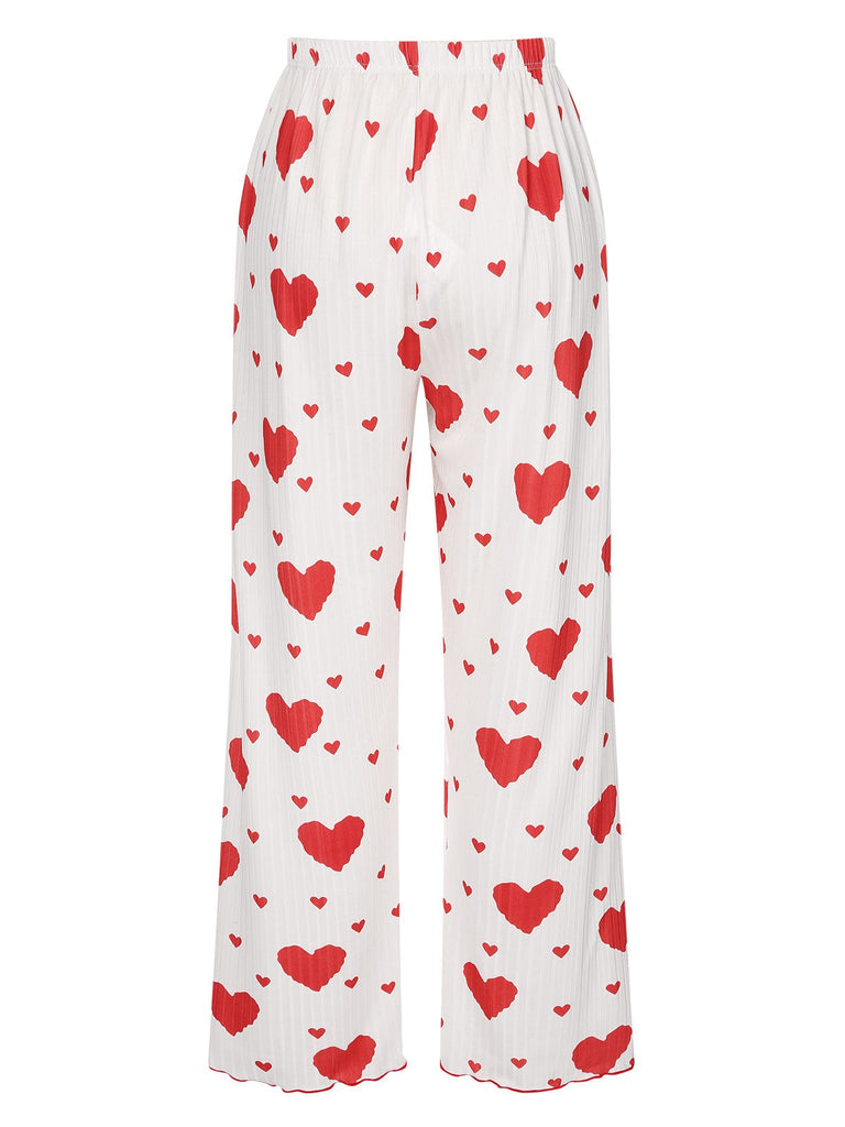 Rot 1970er Herzen Stricken Spaghetti Träger Pyjama