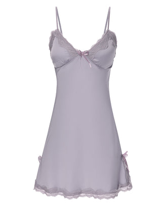Lila 1950er Solide Spitze Träger Nachtwäsche