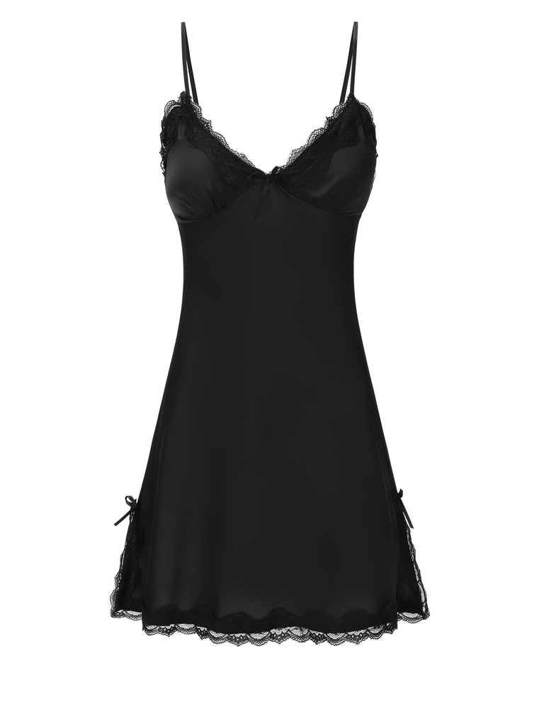 Lila 1950er Solide Spitze Träger Nachtwäsche