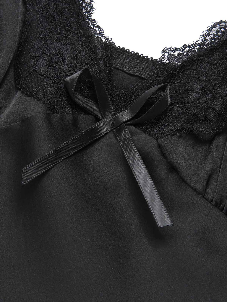 Lila 1950er Solide Spitze Träger Nachtwäsche