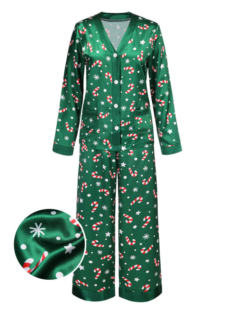 [Vorverkauf] Grün 1970er Weihnachten Zuckerstange Pyjama