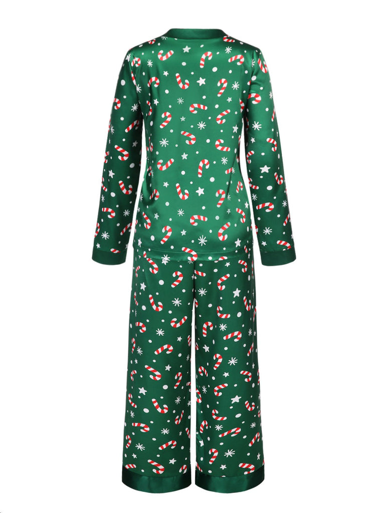 [Vorverkauf] Grün 1970er Weihnachten Zuckerstange Pyjama