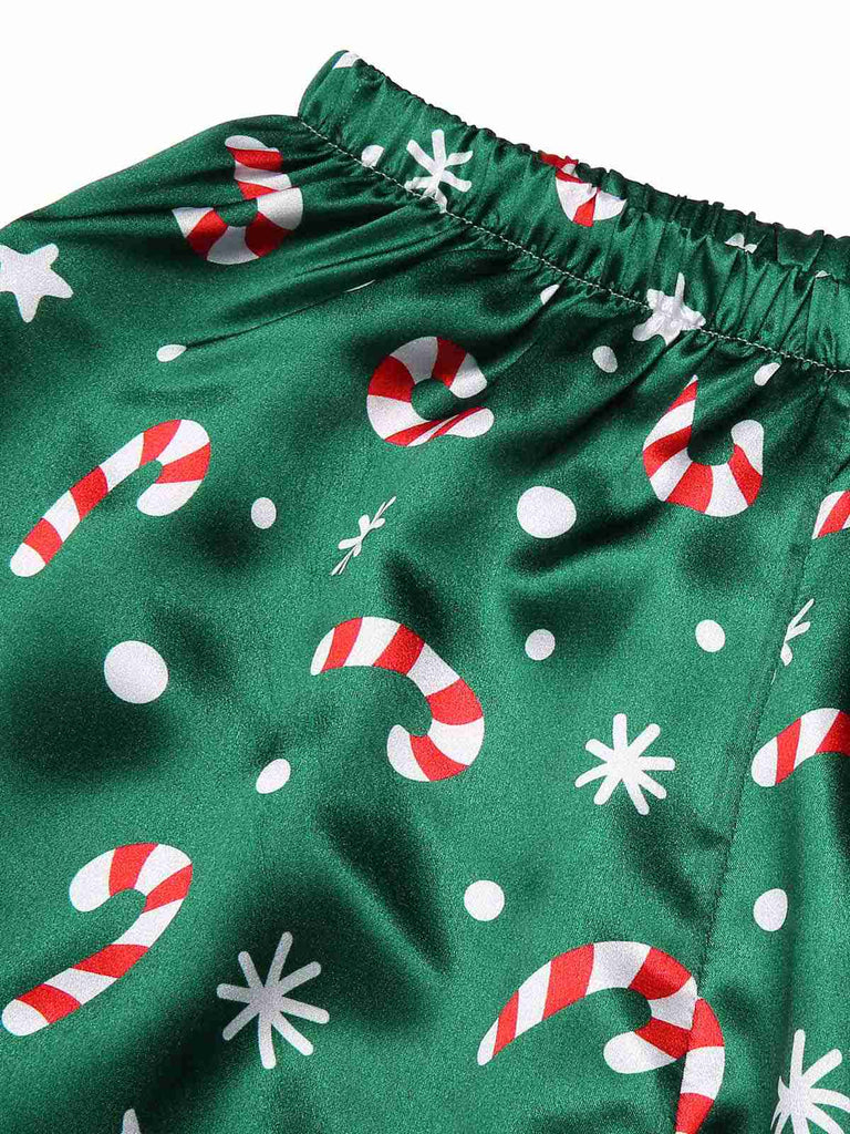 [Vorverkauf] Grün 1970er Weihnachten Zuckerstange Pyjama