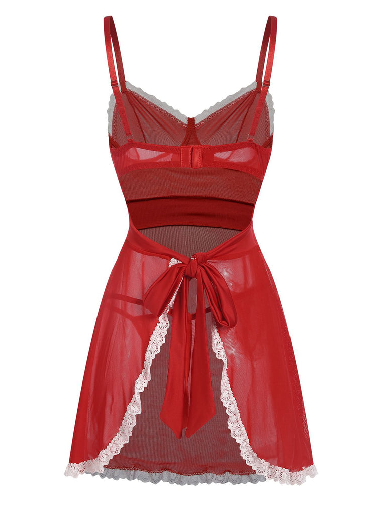 Rot 1970er Durchsichtig Schnür Nachthemd