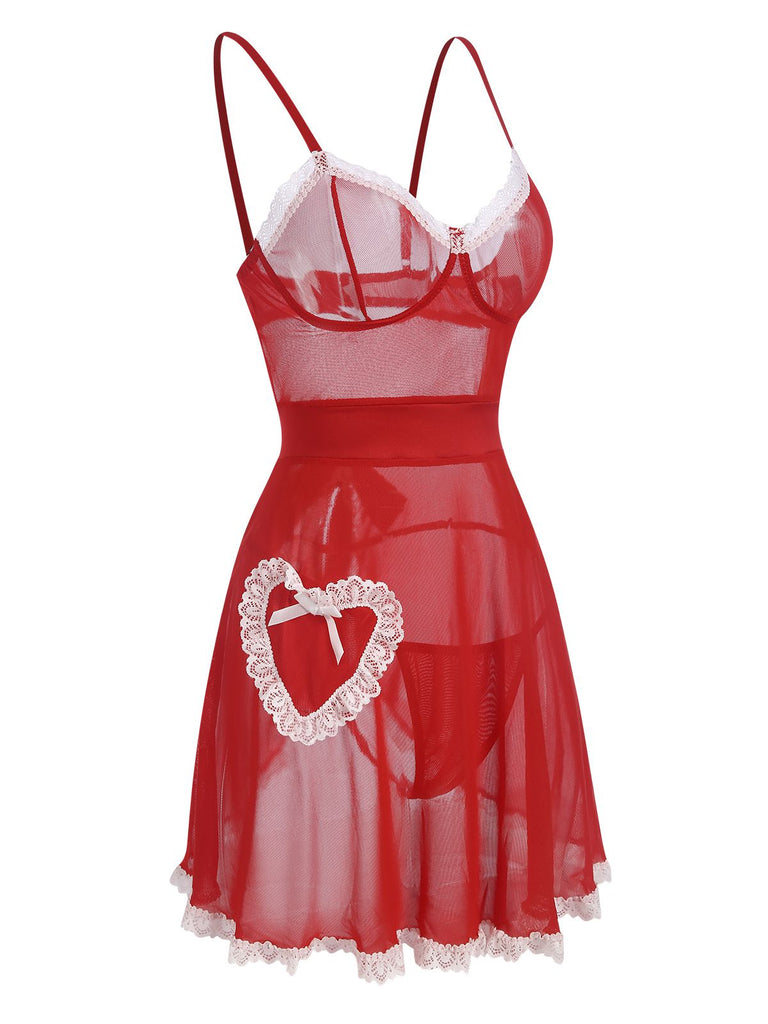 Rot 1970er Durchsichtig Schnür Nachthemd