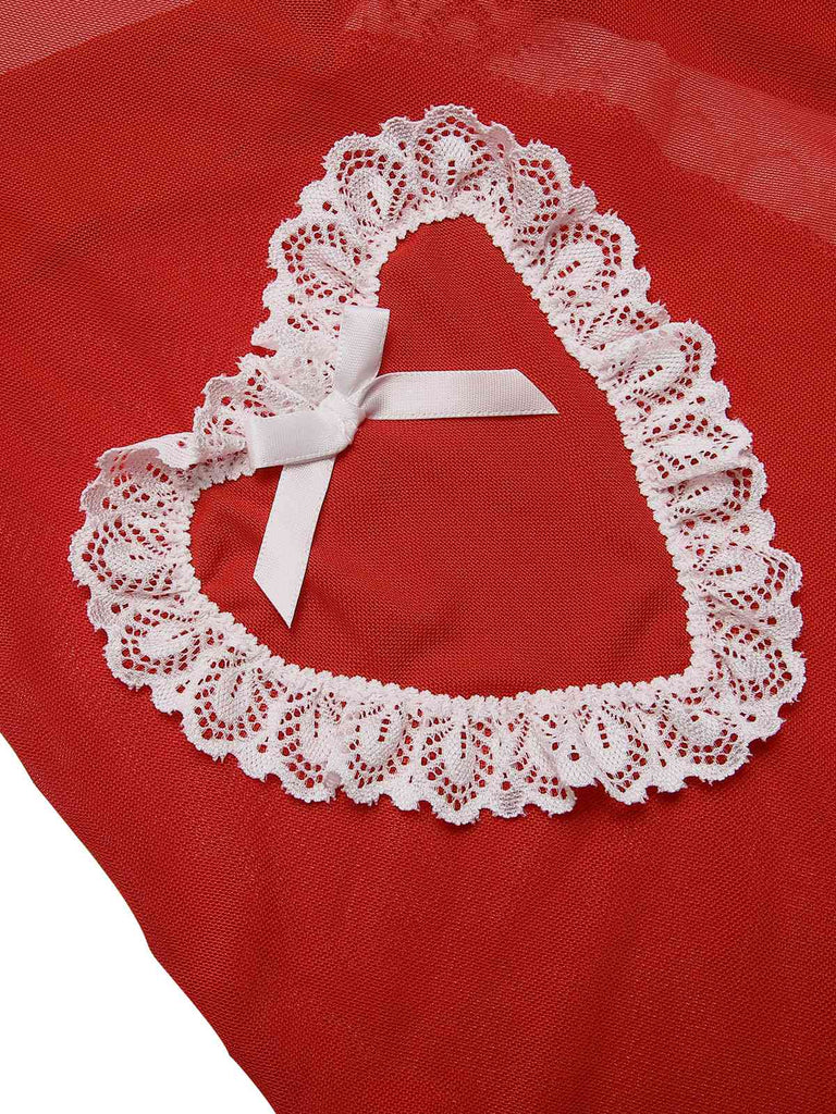 Rot 1970er Durchsichtig Schnür Nachthemd