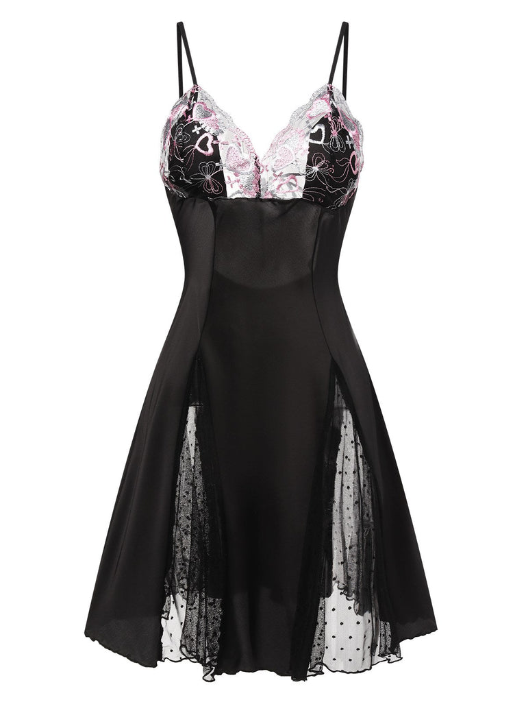 1960er Spitze Spaghetti Träger Satin Nachthemd