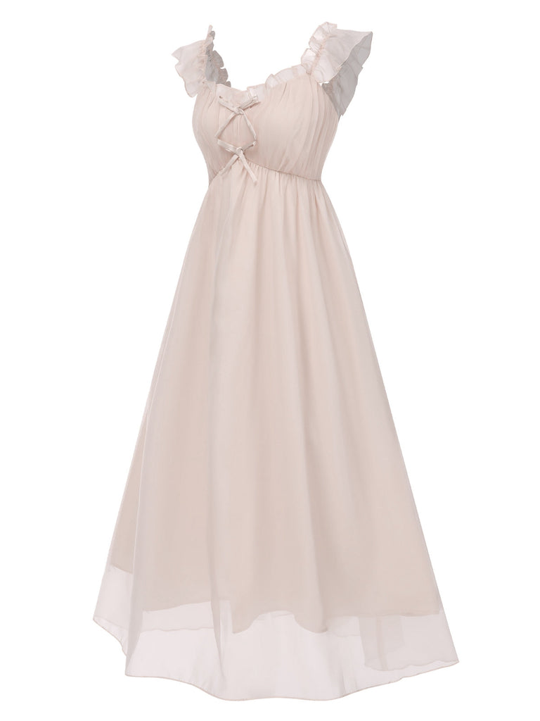 [Vorverkauf] Beige 1930er Solide Rüschen Chiffon Nachthemd