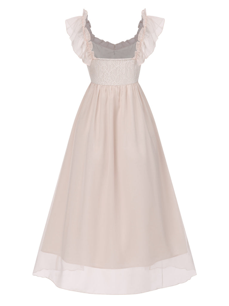 [Vorverkauf] Beige 1930er Solide Rüschen Chiffon Nachthemd