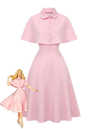 1950er Solide Revers Umhang Kleid