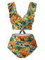1960er Rüschen Träger Tropische Pflanzen Wickel Bikini Set