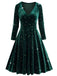 Dunkelgrün 1940er V-Ausschnitt Stern Samt Kleid