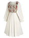 [Übergröße] Beige 1940er Blumen Rüschenärmel Patchwork Kleid