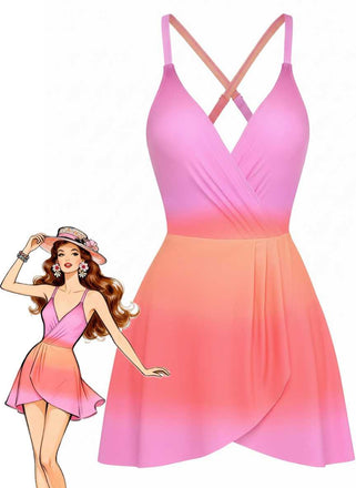 Multicolor 1930er Spaghetti Träger Farbverlauf Einteilig Schwimmkleid