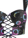 Schwarz 1980er Gurt Neon Nebula Print Gothic Bikini Set