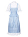 Blau 1970er Gingham Rüschen Puffärmel Kostüm Kleid