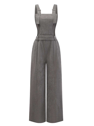 Grau 1940er Cord Weit-Bein Latzhose Jumpsuit
