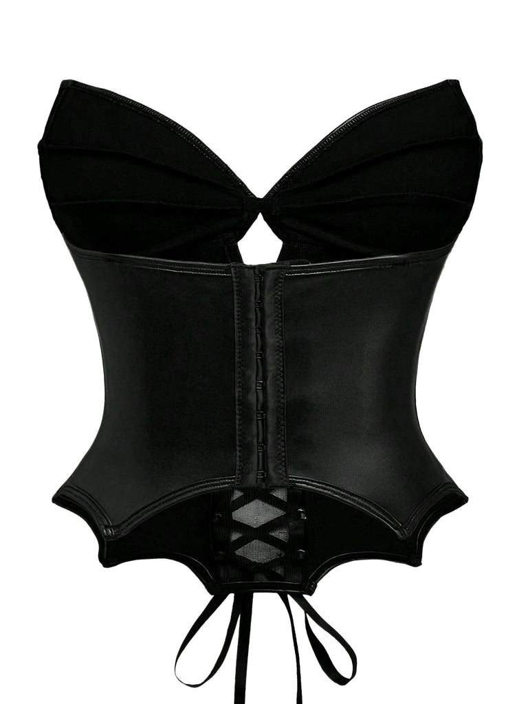 Schwarz 1970er Leder Gothic Fledermausflügel Korsett