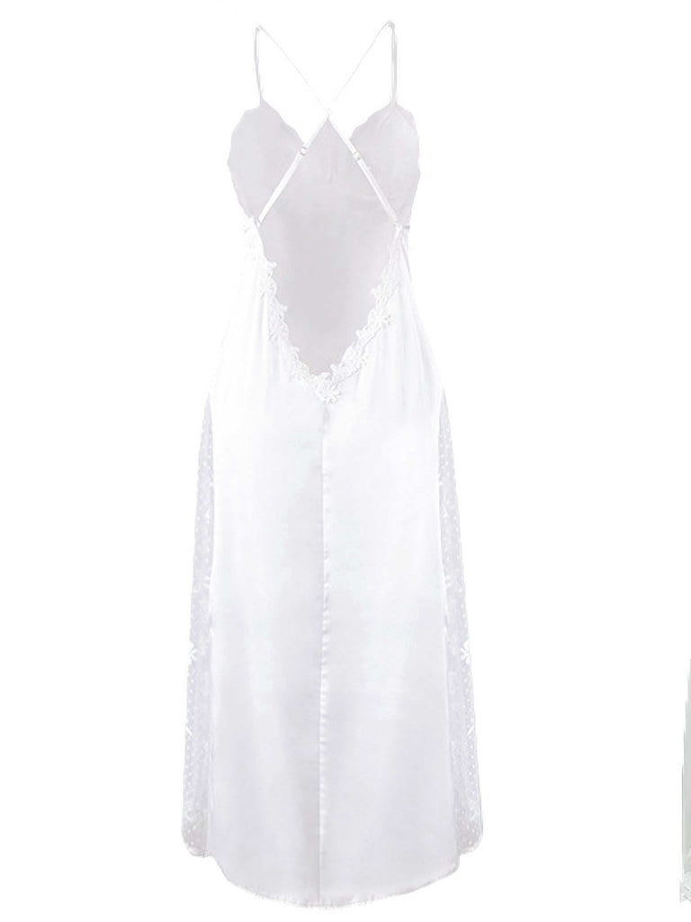 Weiß 1930er Durchsichtig Netz Spitze Nachthemd Set