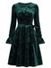 Grün 1960er Samt Rose Jacquard Kleid