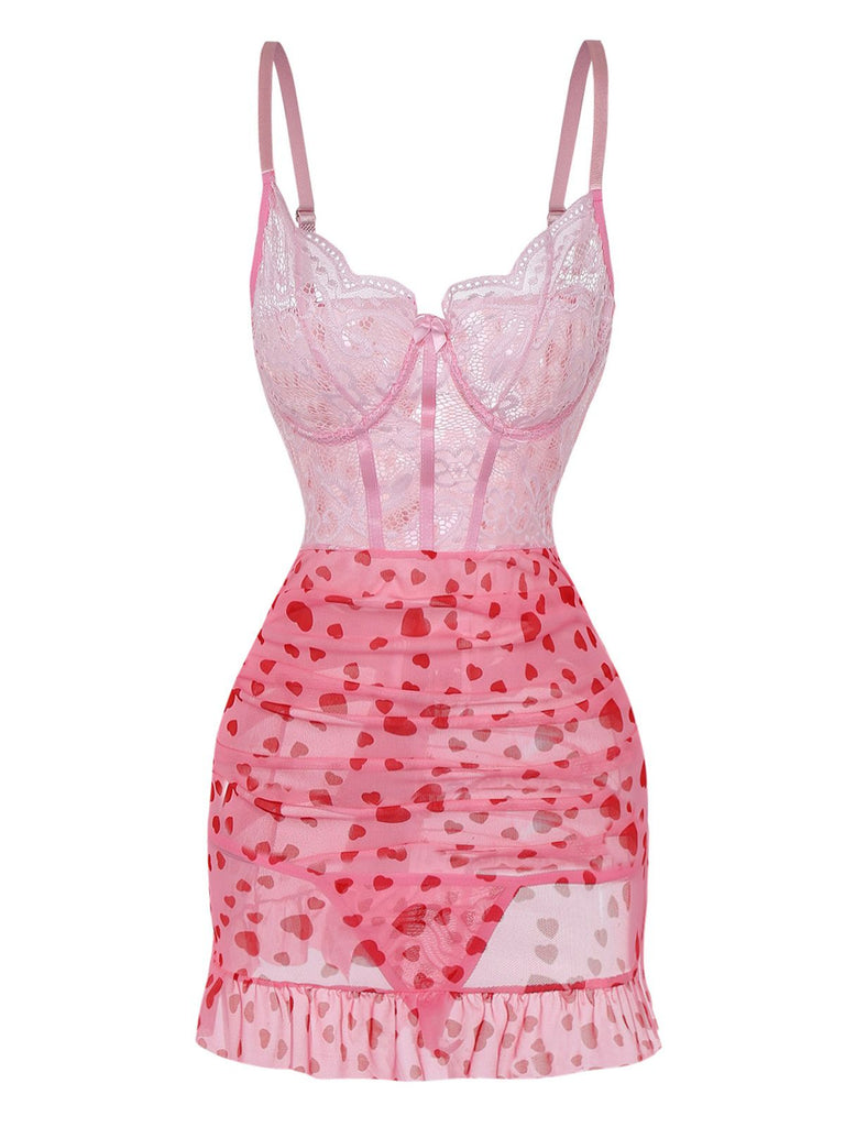 1980er Slip Spitze Bügel Durchsichtig Rüschen Nachthemd