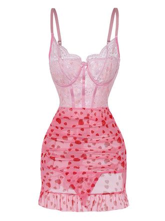 1980er Slip Spitze Bügel Durchsichtig Rüschen Nachthemd