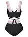 1940er Regenbogen Schnürung Patchwork Gurt Bikini Set