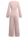 1970er Solide V-Ausschnitt Twist Langarm Jumpsuit