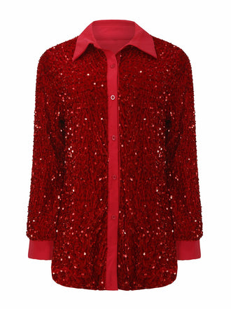 1940er Solide Samt Pailletten Revers Bluse