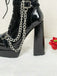 Schwarz Patent Chains Gothic High Heels Stiefel