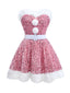 Rosa 1960er Weihnachten Fell Pailletten Trägerlos Kleid