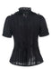 Schwarz 1980er Gothic Baumwolle Rüschen Bluse