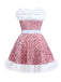 Rosa 1960er Weihnachten Fell Pailletten Trägerlos Kleid