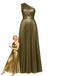 Gold 1980er Metallic Eine Schulter Plissiertes Party Kleid