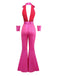 [Vorverkauf] Rosa 1970er Tief V-Ausschnitt Disko Metallisch Jumpsuit