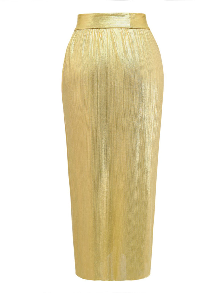 Gold 1980er Metallisch Wickel Bogen Cover Up