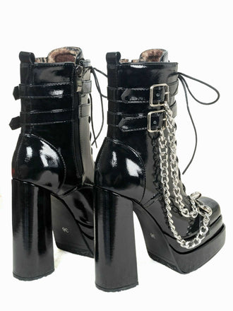 Schwarz Patent Chains Gothic High Heels Stiefel