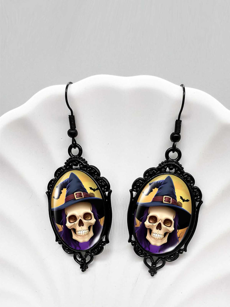 Gothic Hexe Fledermäuse Schädel Halloween Tropfenohrringe