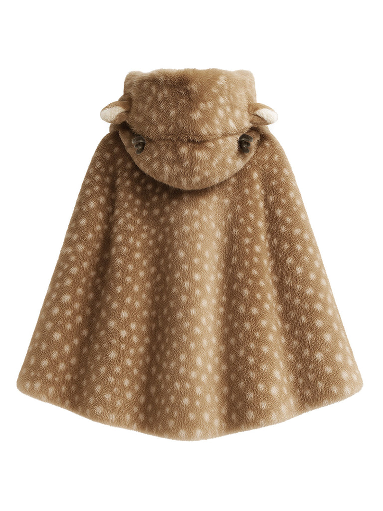 Khaki 1980er Hirsch Stil Kunst Pelz Kapuzen Schnürung Schal