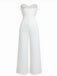 1970er Solide Trägerlos Feder Jumpsuit