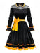 Schwarz 1940er Revers Bogen Patchwork Kleid