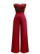 1970er Solide Trägerlos Feder Jumpsuit