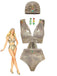 5PCS Gold 1980er Verziert Metallisch Ägyptisch-Inspiriert Bikini Set