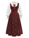 2PCS Rot 1940er Peter Pan Kragen Bluse & Plaid Swing Kleid