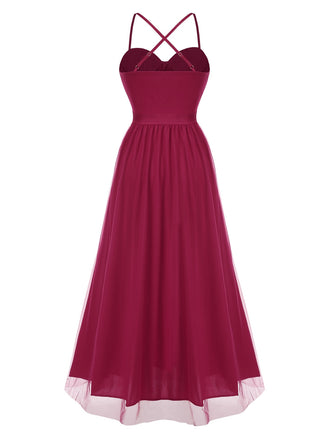 Rot 1930er Solide Netz Spaghetti Träger Abend Kleid