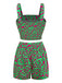 2PCS Grün 1970er Abstrakt Muster Kurz Top & Shorts