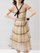Cremeweiß 1950er Tupfen Bogen Netz Schichtung Kleid